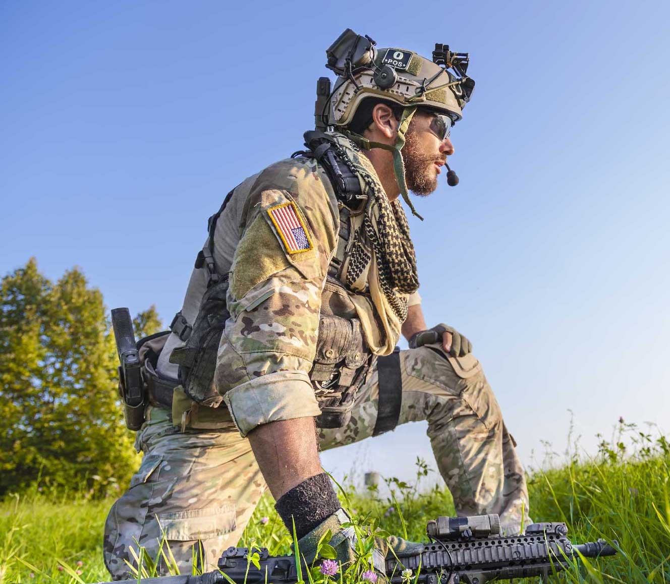 soldier with o positive blood type on helmet